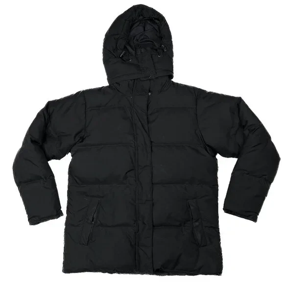 L.L. Bean Y2K Vintage Goose Down Puffer Black Hooded Parka WinterJacket Size M - Picture 2 of 7